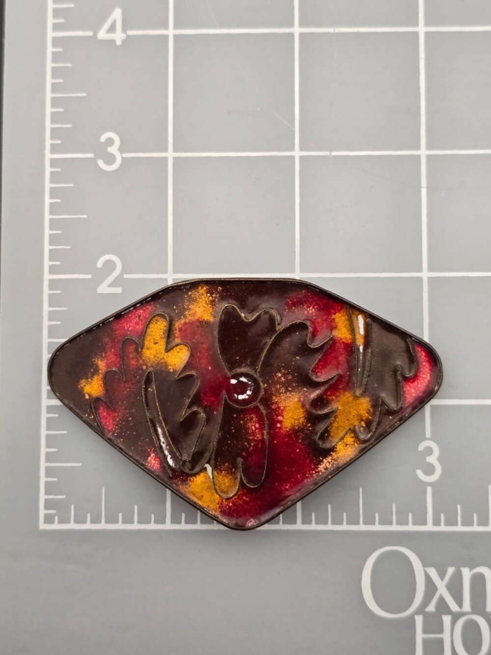 Vintage Abana Cloisonne Tie Clip Japan Floral Design Red Yellow - Picture 9 of 9